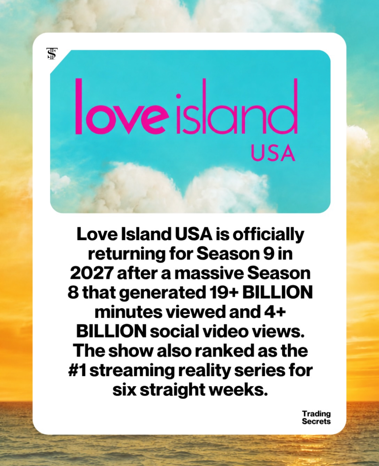 Love Island USA Season 8 generated 19+ billion minutes viewed and 4+ billion social video views